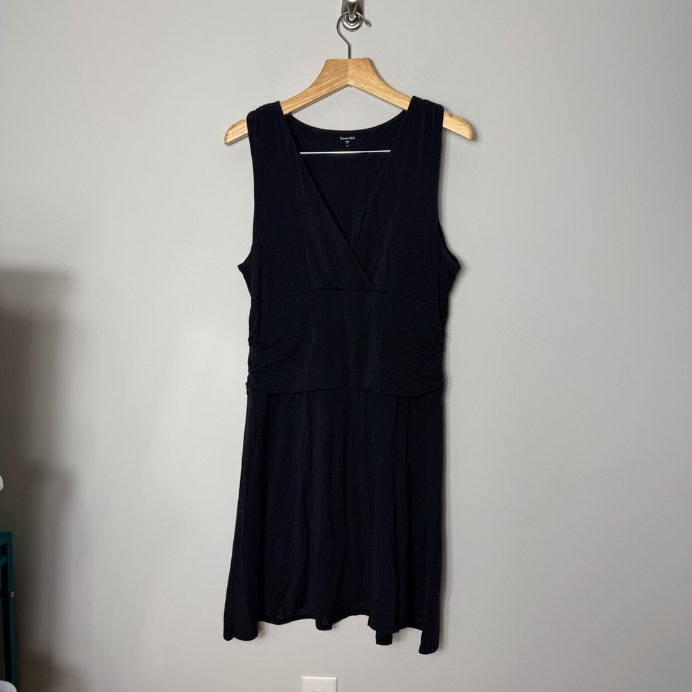 Garnet Hill V Neck Sleeveless Black Dress Stretchy Jersey Knit Size XL 556